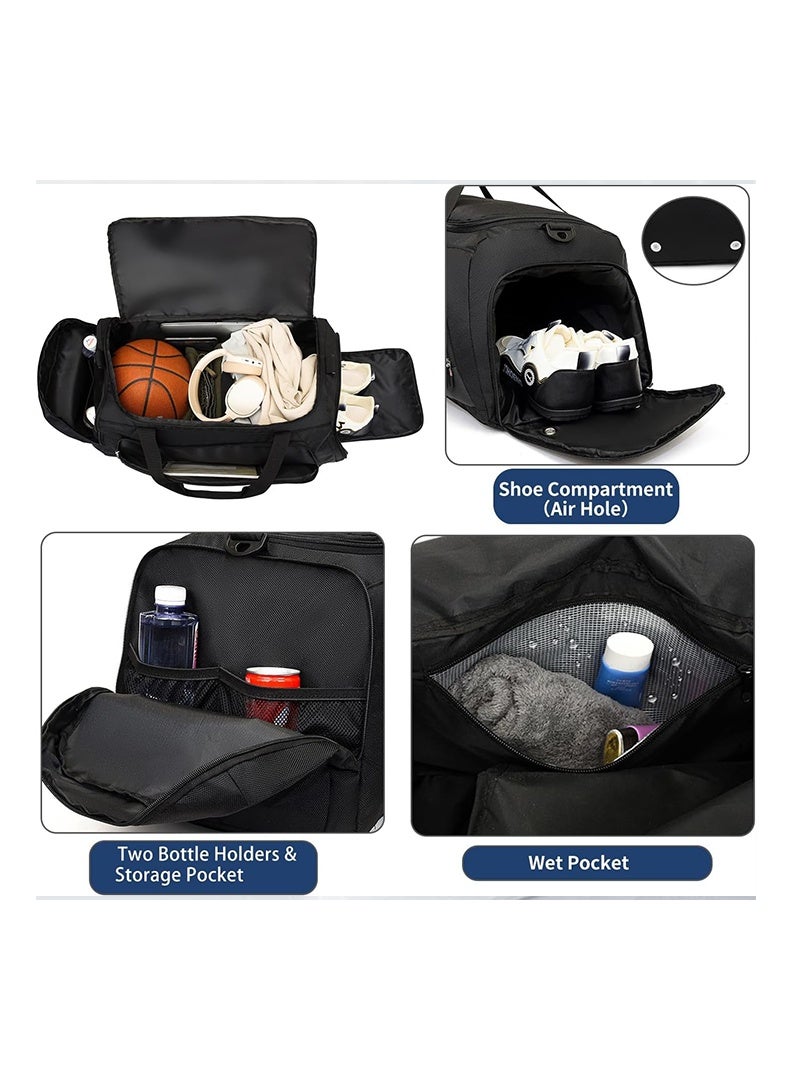 Auger Gym Bag for Women and Men Travel Duffle Bag Carry On Weekender Bag with Shoe Compartment & Wet Pocket Sports Duffel Bags， Waterproof Weekend Overnight Bags (Black) - Image 3